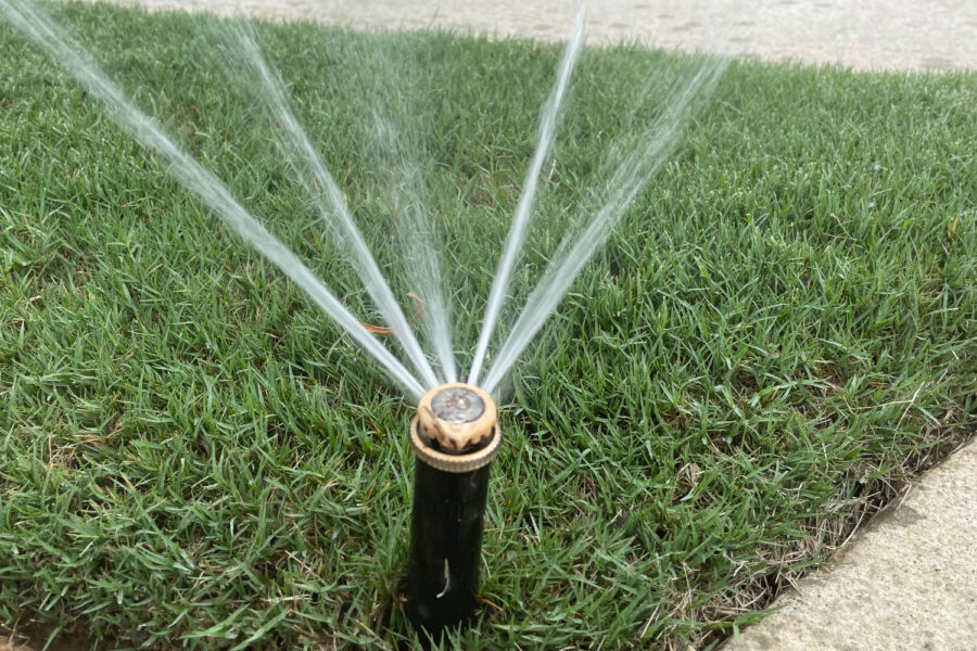 irrigation system watering a lawn